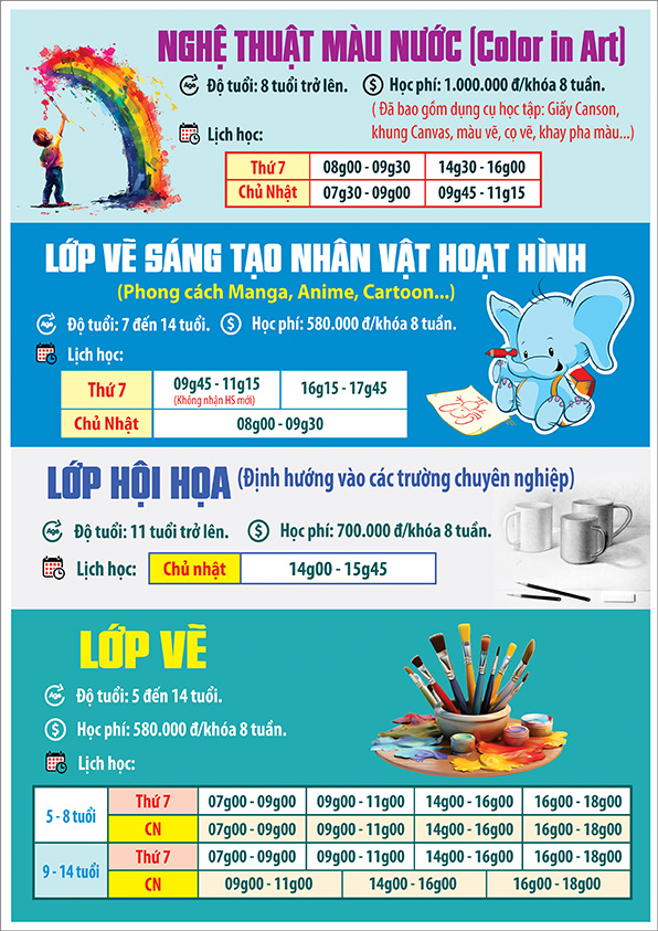 Lịch khai giảng khóa 01.2025 Lớp năng khiếu Nhà Thiếu nhi Tp. Hồ Chí Minh