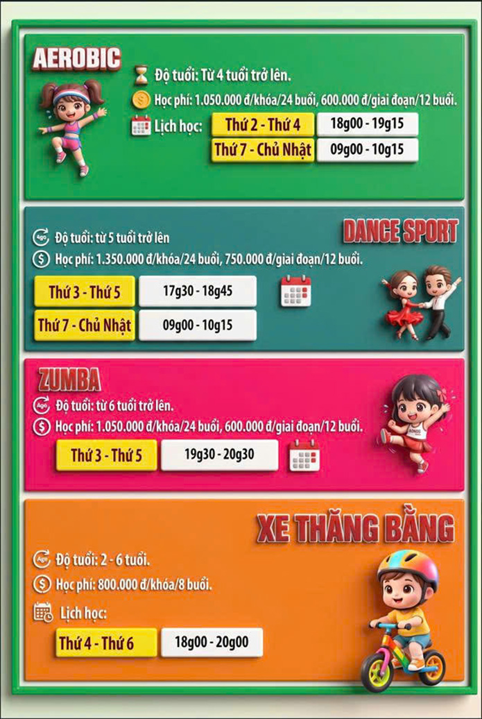 Lịch khai giảng khóa 04.2026 Lớp năng khiếu Nhà Thiếu nhi Tp. Hồ Chí Minh cơ sở 2