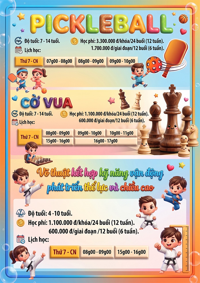 Lịch khai giảng khóa 04.2026 Lớp năng khiếu Nhà Thiếu nhi Tp. Hồ Chí Minh