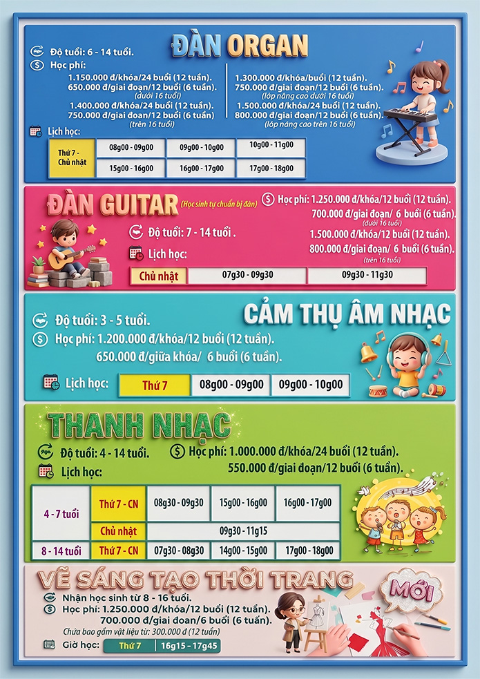 Lịch khai giảng khóa 04.2026 Lớp năng khiếu Nhà Thiếu nhi Tp. Hồ Chí Minh