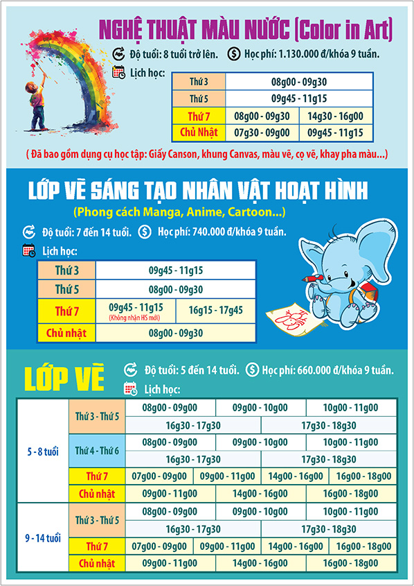 Lịch khai giảng khóa Hè 2025 Lớp năng khiếu Nhà Thiếu nhi Tp. Hồ Chí Minh
